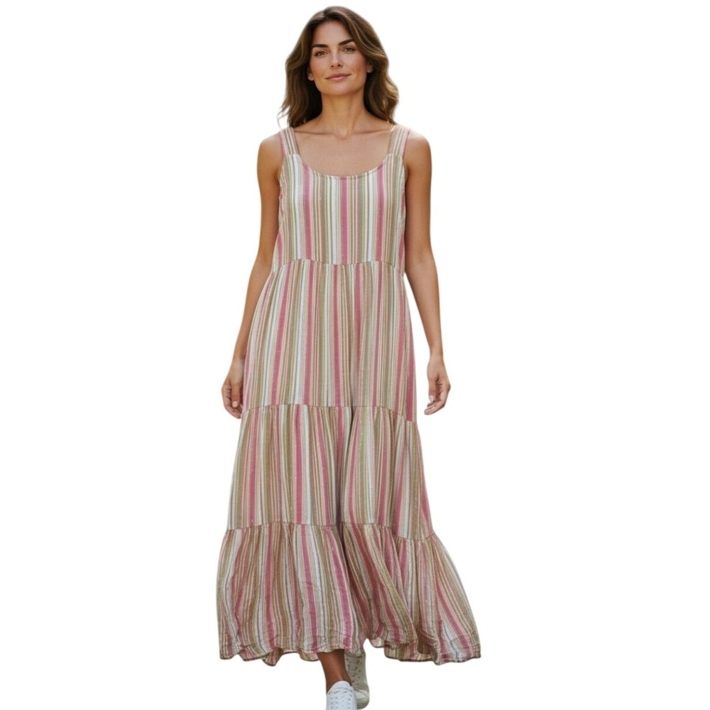 Linda Anderson Beachy Summer Womens Size Medium Costal Cowgirl‎ Tiered Sun Dress
